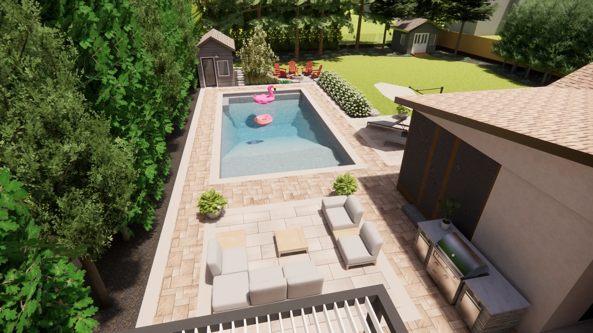 Compact urban pool and patio design study